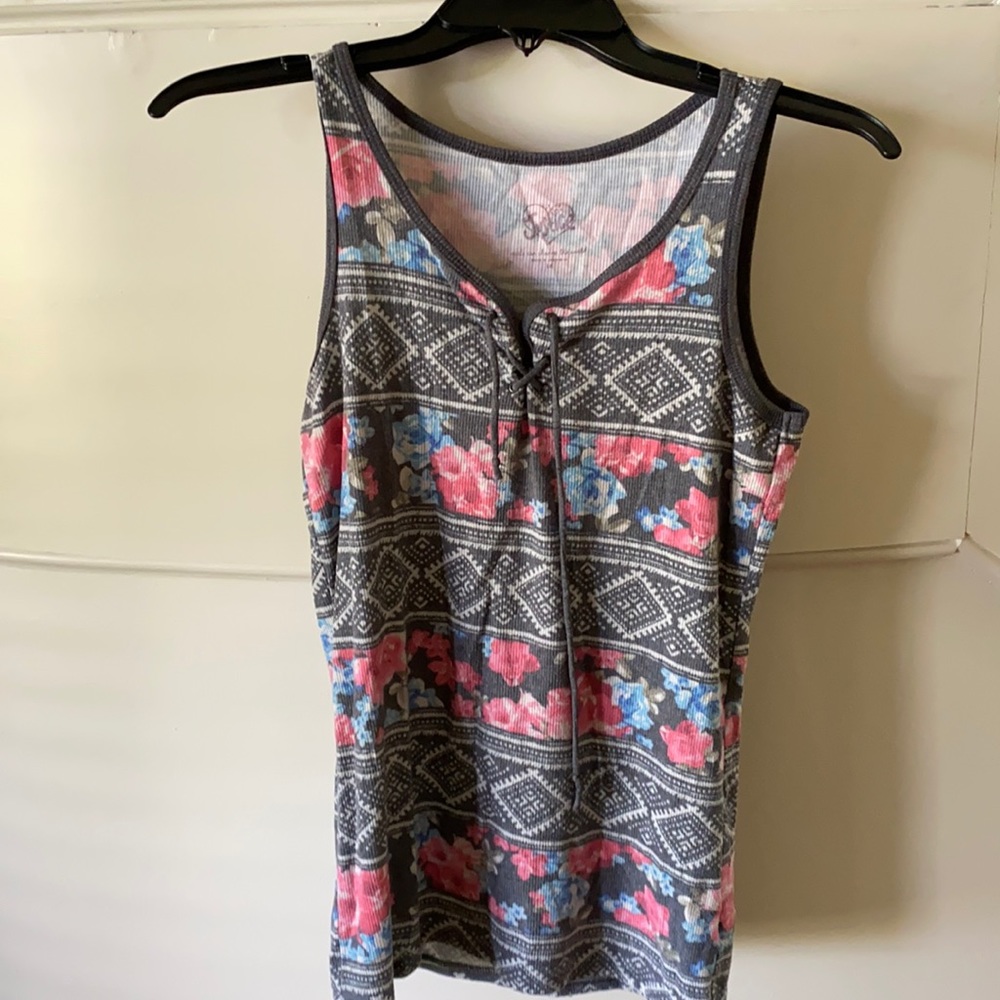 Justice Gray Floral Tank Top Girls Size 16